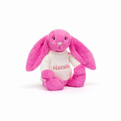 Jellycat Bashful Hot Pink Bunny with Cream Jumper UK | 63157WJFK
